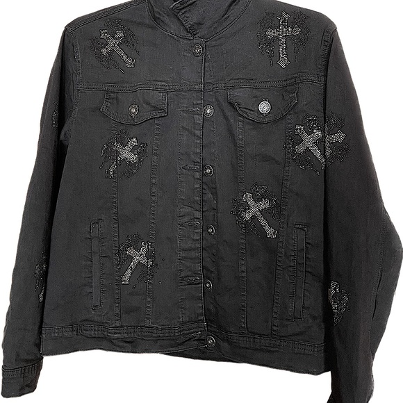 WAIMEA Jackets & Coats Waimea Cross Studded Ripped Black Denim